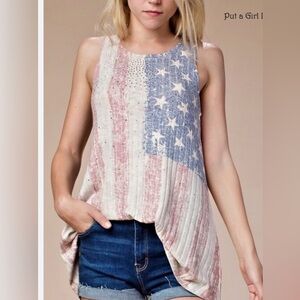 Vocal Americana Flag Sleeveless Tank - Cream/Red/Blue
